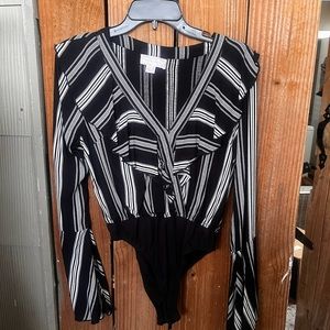 Black striped flare sleeve onesie